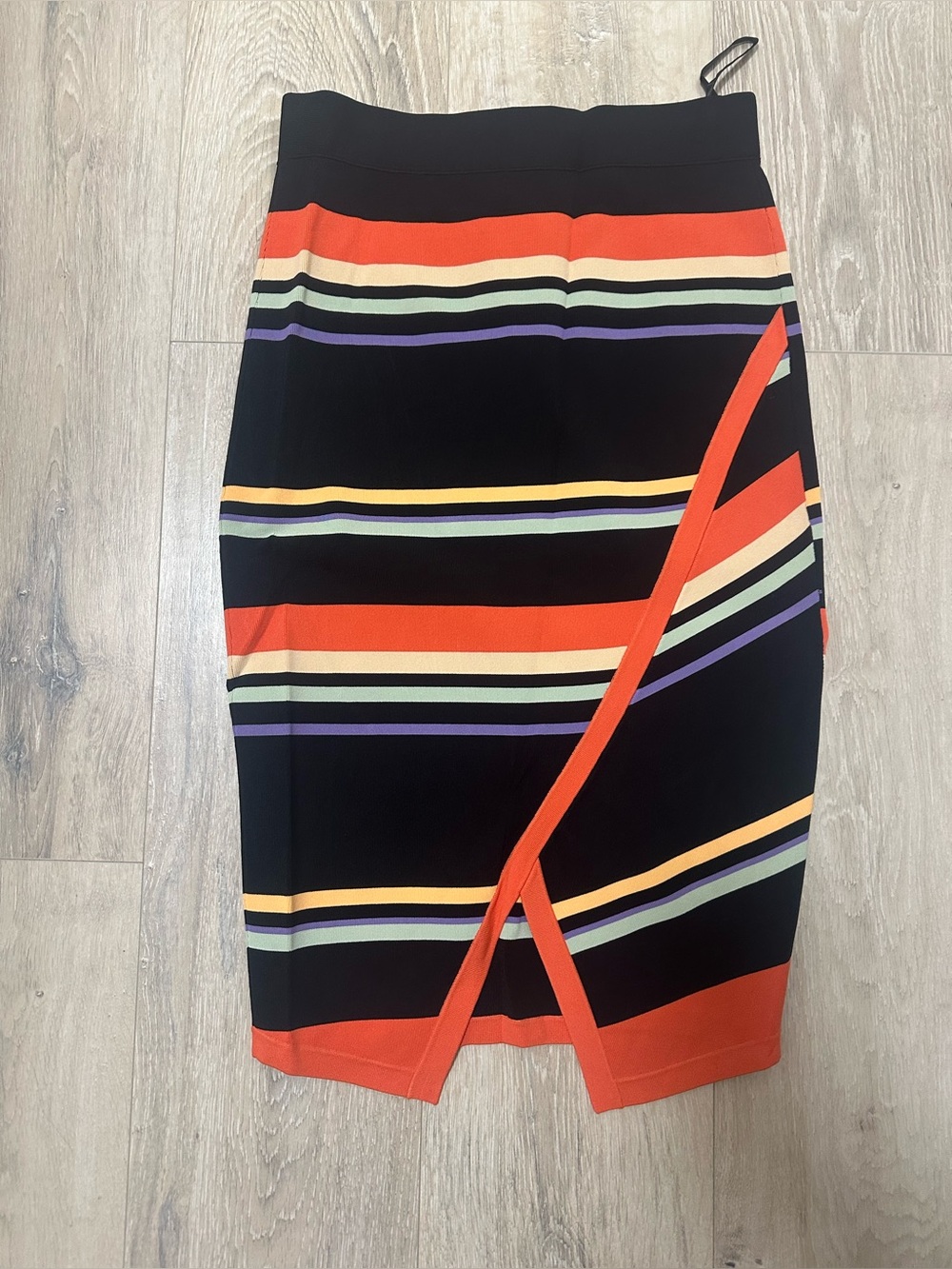 Ted Baker Black Pencil Skirt with Orange and Multi-Color Stripes